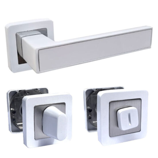 Maner usa interior THG L830 + Rozeta THG R12-K09 Alb/Crom