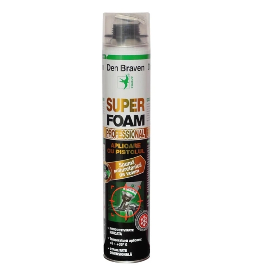 Spuma poliuretanica, aplicare cu pistol, Den Braven Super Foam, 870 ml